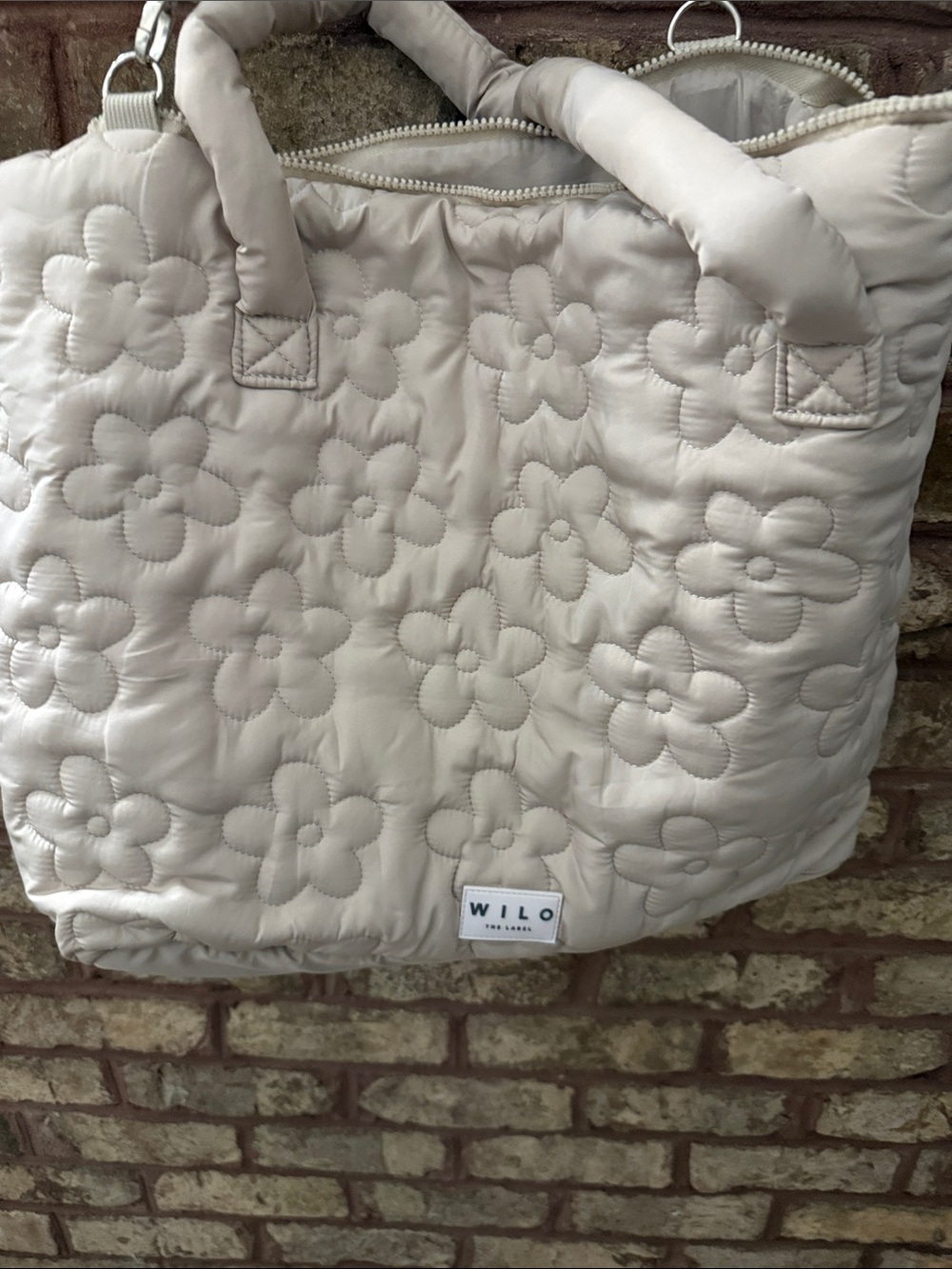 Wilo Quilted Floral Tote Bag in Light Beige